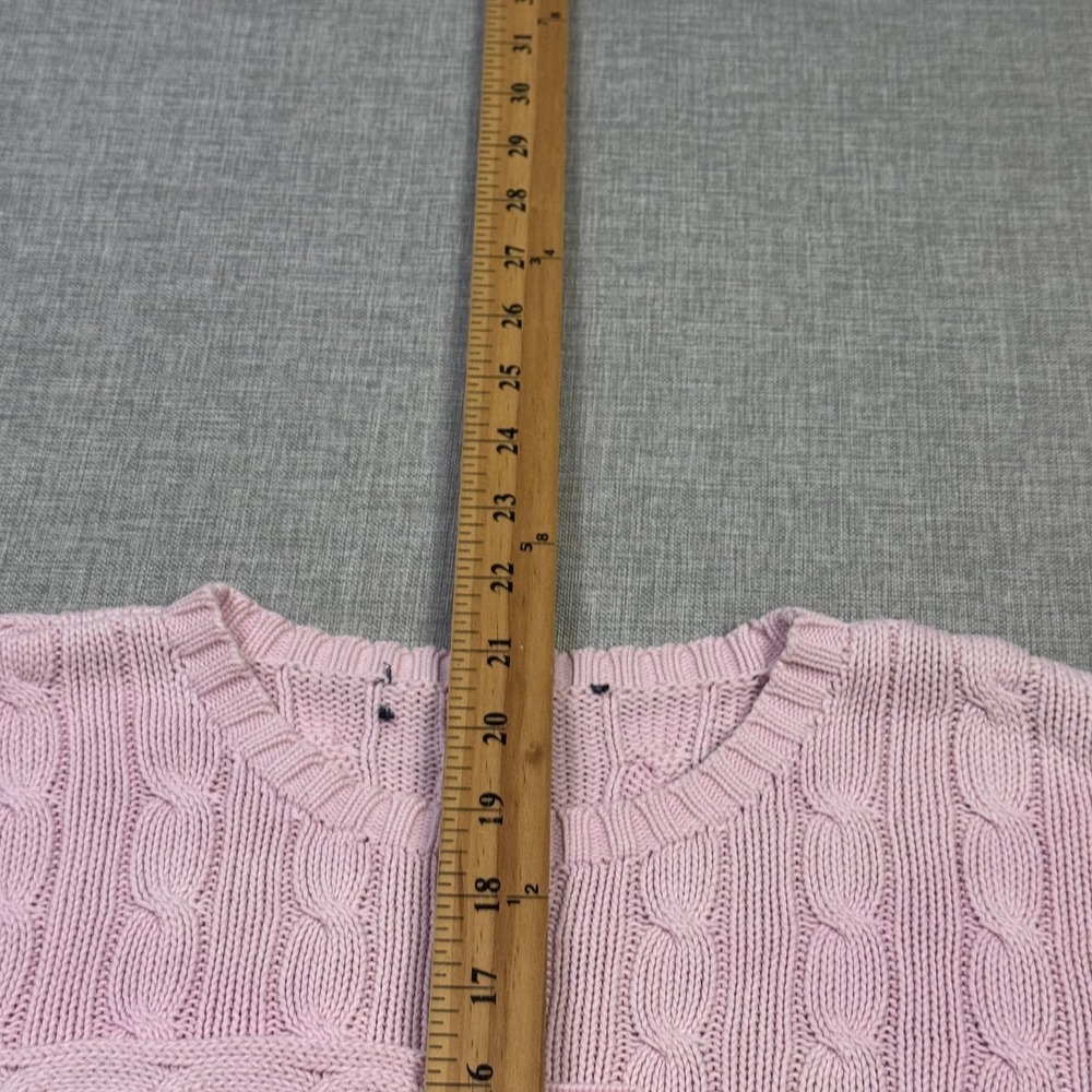 Ralph Lauren Cable-Knit Sweater Womens M Pink Cotton Pullover Embroidered Logo - Picture 9 of 10